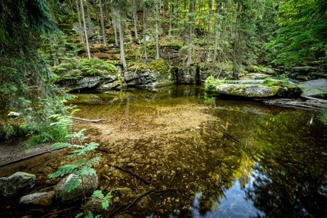 The upper part of the Szklarki Waterfall. The waterfall is located at an altitude of 520 m above sea level and is 13.3 m high.