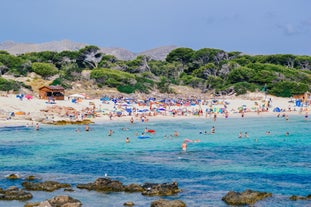 Photo of beautiful sandy beach of Cala Mesquida, Mallorca, Mediterranean Sea, Balearic islands, Spain.