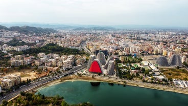 Photo of aerial view of Plovdiv, Bulgaria.