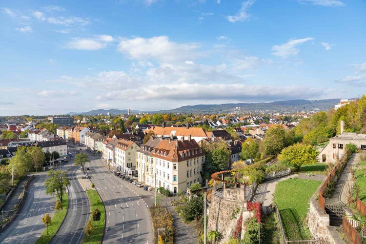 photo of aerial view of street view of Kassel in Germany.