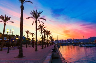 Photo of aerial view of Benidorm and Levante beach in Alicante Mediterranean of Spain.