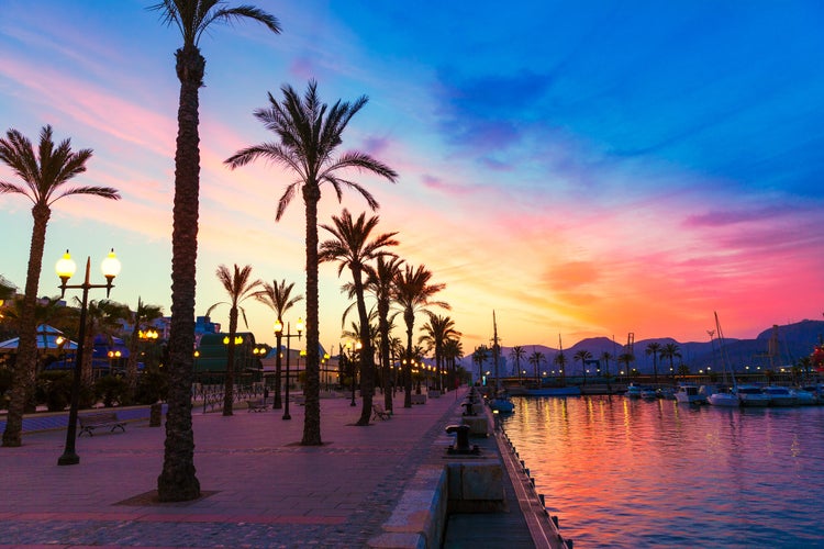 Photo of Cartagena Murcia port marina sunset in Mediterranean Spain.