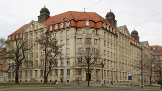 Photo of aerial view of the new town hall and the Johannapark at Leipzig, Germany.