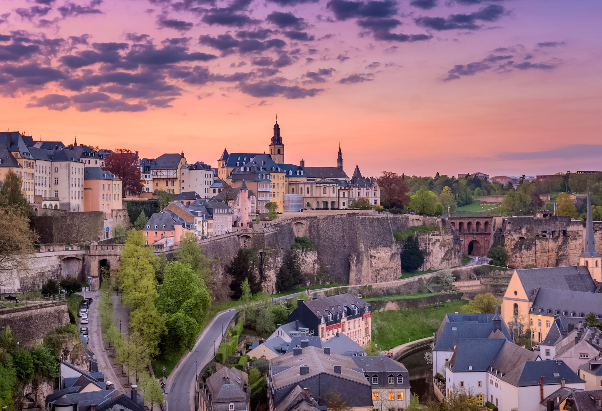 Luxembourg City sunset top view over the old town of Luxembourg ville beautiful summer time.jpg