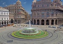 Photo of beautiful landscape of panoramic aerial view port of Genoa in a summer day, Italy.