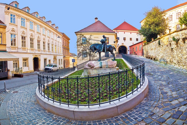 Photo of historic Zagreb street and Stone gate, capital of Croatia.