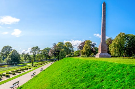 Photo of Panoramic view of Duthie park alley with river Dee and McGrigor obelisk, Aberdeen, Scotland .