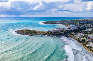 Photo of aerial view of Paphos with the Orthodox Cathedral of Agio Anargyroi, Cyprus.