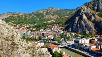 Photo of aerial view of Tokat city located in the north of Turkey. It is famous for its old houses, mosques and castle.