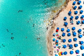 Photo of panoramic aerial view of Kalamis beach and bay in the city of Protaras, Cyprus.