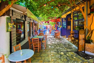 Photo of a small island with a fortress at the coast of Nafplio ,Greece.