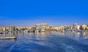 Photo of beautiful view of Santa Pola port and skyline in Alicante of Spain.