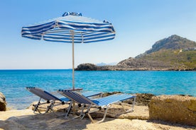 Photo of Faliraki the primary seaside resort village on the Greek island of Rhodes.