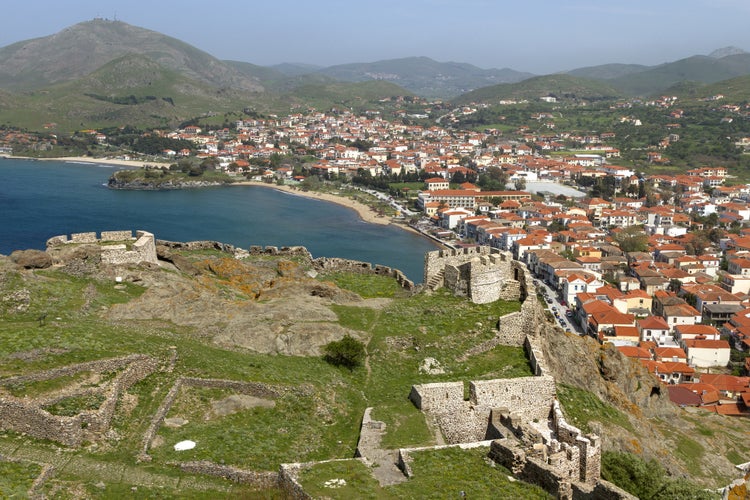 Photo of The town of Myrina, in Lemnos island, Greece, as seen from the castle of the town.