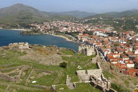 Photo of The town of Myrina, in Lemnos island, Greece, as seen from the castle of the town.