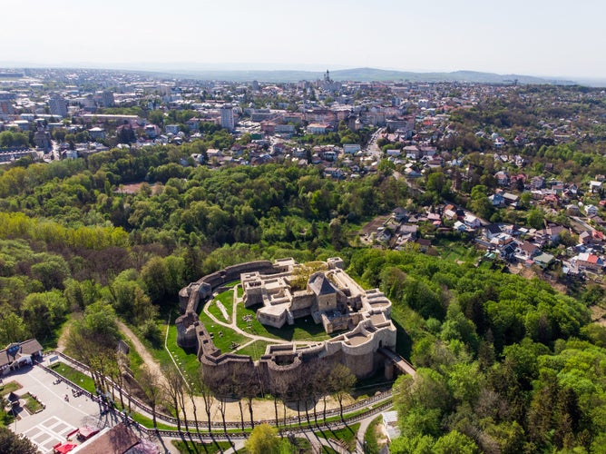 Aerial view of the fortress from Suceava city, Romania.