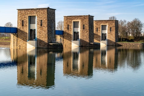 Photo of historic Ruhr Weir in Duisburg, Germany.