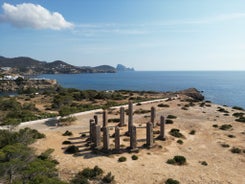 Photo of Eivissa ibiza town from red lighthouse red beacon in Balearic Islands, Spain.