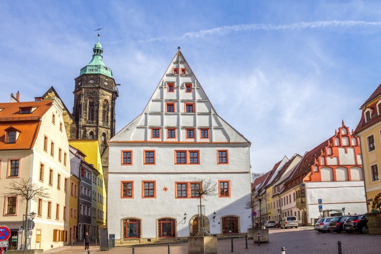 Historical market and church of Pirna, Germany