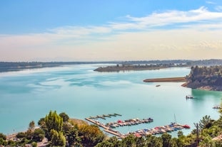 road landscape in the city. Turkey travel in summer. Highway view in beautiful city. Car driving on the road in city. Travel view in asian cities. Highway landscape in summer. Bursa, Turkey.