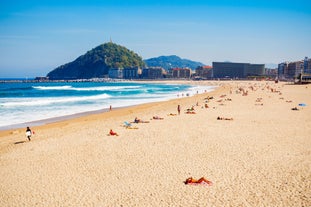 Photo of Santander city beach aerial panoramic view.