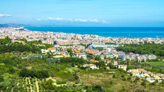 Photo of aerial view of colorful summer view of Pescara port, Italy.