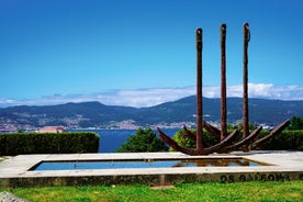 Photo of aerial view of Baiona, Spain and its fortress.