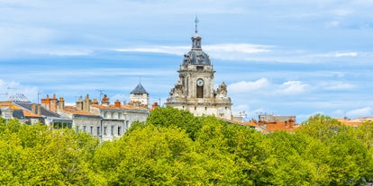 Photo of Bordeaux aerial panoramic view. Bordeaux is a port city on the Garonne river in Southwestern France.