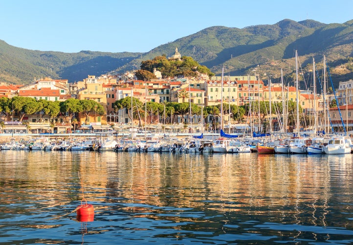 Old town of Sanremo (La Pigna) and Madonna della Costa Church, Liguria, Italy