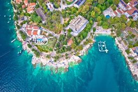 Photo of aerial view of town of Labin with old traditional houses and castle in Istria, Croatia.