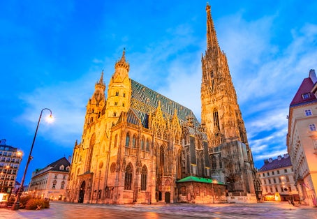 Photo of St. Stephen's Cathedral at night, Vienna, Austria.