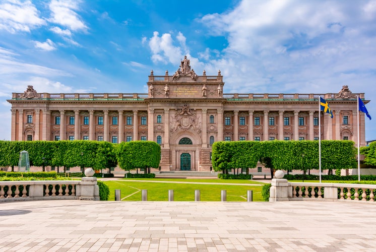 Parliament house (Riksdag) facade in Stockholm, Sweden.