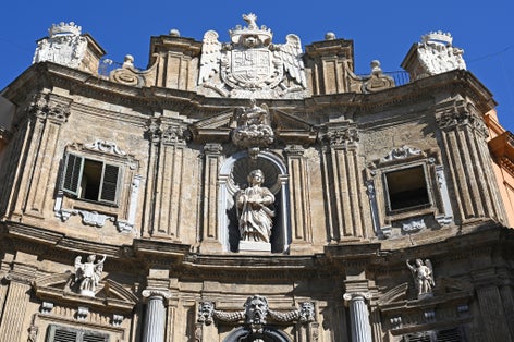 photo of view of Palace facade at Quattro Canti square in Palermo, Italy.