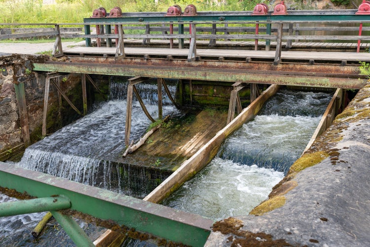 photo of view of Wooden fish ladder at Anfabrika Cliffs (Anfabrikas klintis) in Ligatne, Latvia.