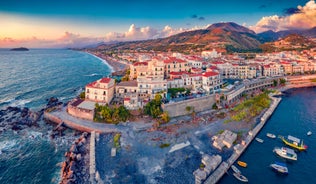 Photo of perfect summer aerial view of Diamante port, Italy.