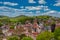 Photo of aerial view of the City of Eisenach with the Wartburg Castle in the background in Germany.