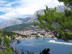 Photo of aerial view of gorgeous azure scene of summer Croatian landscape in Podgora, Dalmatia, Croatia.