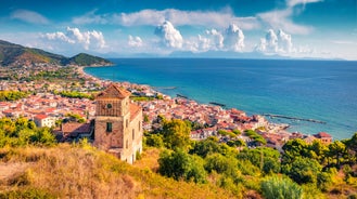 photo of beautiful view of Vietri sul Mare, the first town on the Amalfi Coast, with the Gulf of Salerno, province of Salerno, Campania, southern Italy.