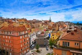 Photo of aerial View of the Medieval Town of Gruyeres, Famous Castle of Gruyeres, Canton of Fribourg, Switzerland.