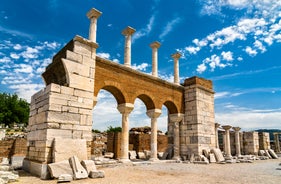 Photo of Selcuk town and ruins panorama as seen from citadel, Turkey.