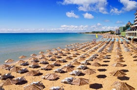 Photo of panoramic aerial view of the sea port of Sveti Vlas in Bulgaria.