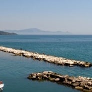 Photo of aerial view of beautiful coastal landscape with old town of Gaeta, Italy.