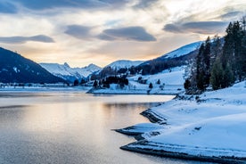 Photo of scenery of famous ice skating in winter resort Davos, Switzerland.