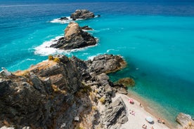 Photo of an aerial view of a mediterranean spanish beach (San Cristobal beach) at Almunecar, Granada, Spain.