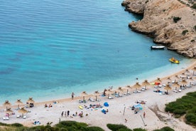 Photo of panoramic aerial view of Baska town, Krk, Croatia.