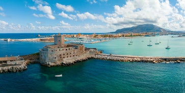 photo of an aerial panoramic view of Castellammare del Golfo town, Trapani, Sicily, Italy.