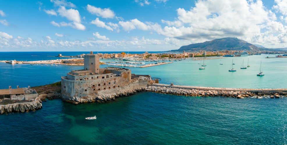  Medieval Colombian castle also called Sea Castle facing the port of Trapani, Sicily