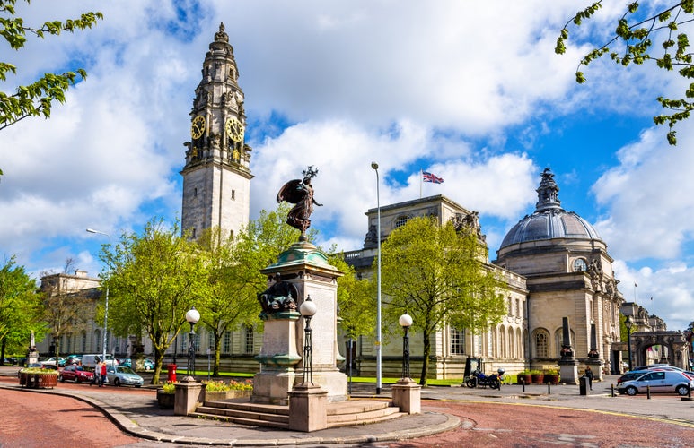 Photo of view of City Hall of Cardiff, Wales.