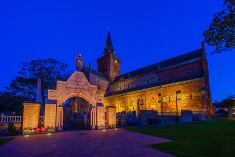 photo of Night view of the St Magnus Cathedral, in Kirkwall, Orkney Islands, Scotland, UK.