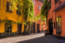 Photo of Motala stream in Norrkoping during fall, that is a historic industrial town in Sweden.